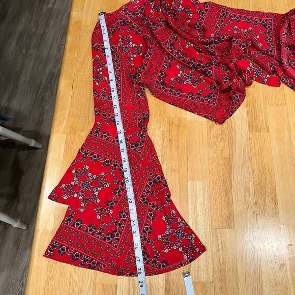 Altar’d State Red Boho Bandana Bell Sleeve Blouse Womens Small Preppy Chic - Picture 9 of 11
